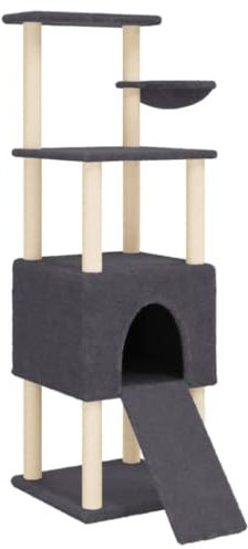 vidaXL Kratzbaum, Katzenbaum mit Sisal Kratzsäulen, Katzenkratzbaum mit weicher Plüsch, Katzenspielturm Katzenturm Katzenmöbel, Dunkelgrau