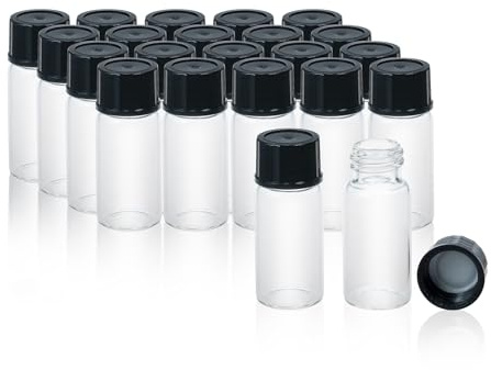 ALWSCI 20 Stück 10mL Glasfläschchen Probenahme Flaschen | 18-400 schwarz geschlossen Top PP Cap, PE Liner Probe Behälter Labor Fläschchen 22x52mm