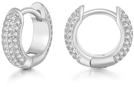 JewelryWe Pendientes Aro Circonita Unisex: Aretes Plata de Diamantes Moda para Hombre y Mujer Cobre Hipoalergénico Antialérgico - Para Uso Diario Regalo