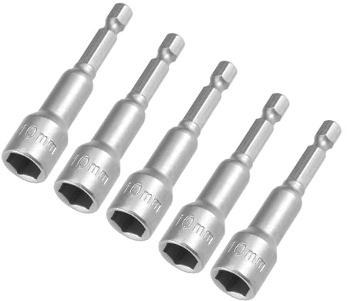 TA-VIGOR 10mm Nut Setter Driver Bit Magnetic, 65mm Quick-Change 5Pcs | 1/4 Hex 6-Point Socket Bit, CR-V Steel With Phosphated Finish For Power Drills, Impact Drivers, Roofing and Furniture