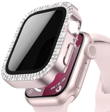Neitra Privatsphäre Hülle für Apple Watch Series 9/8/7 45mm, Glitzer Diamanten Hülle mit Anti-Spy HD Gehärtetes Displayschutz Folie, Bling Schutzhülle Cover Smartwatch Zubehör für Frauen Mädchen