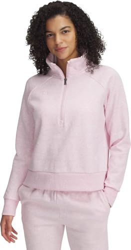Under Armour Donna Rival Pile Mezza Zip, (647) Prime Pink / / Bianco, Large
