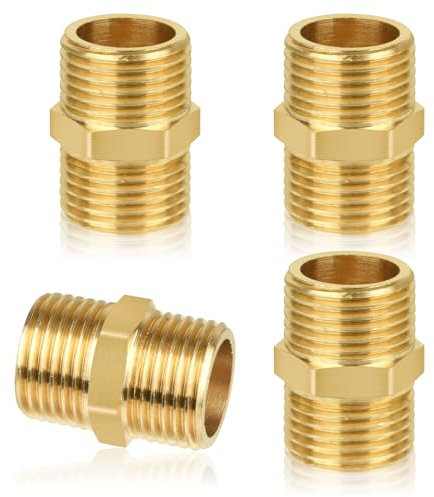 4 Pcs 1/2 Male to 1/2 Male,Thread Brass Hex Nipple Connector,Hex Nipple Pipe Fittings,Straight Pipe Hex Fitting G1/2 x G1/2 Male Thread Connector for Pipe Connecting Conversion