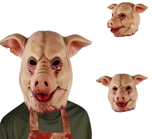 Generico Maschera Silicone Realistica Horror Maschera Animali Maiale per Halloween Festa Vestirsi (A)