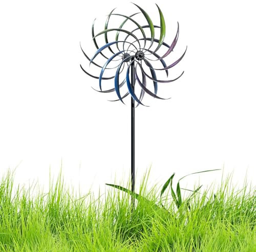 Moulin à Vent Jardin, Moulin À Vent en Métal, Moulins à Vent Double Couche avec Vent Cinétique Double Direction, Moulin À Vent Extérieur Rotatif À 360 Degrés pour extérieur, Jardin, Patio 200x40cm
