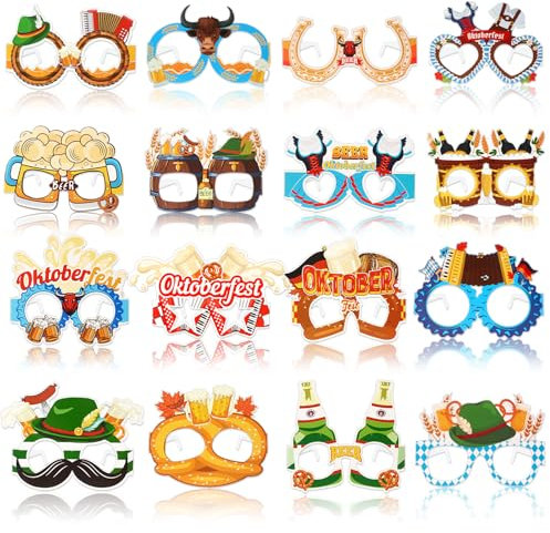 JULBEAR Oktoberfest Brille, 32 Stück Oktoberfest Accessoires Deko Oktoberfest Bayerische Oktoberfest Partybrille Foto Requisiten Brezelwurst Lustige Oktoberfest Geschenke