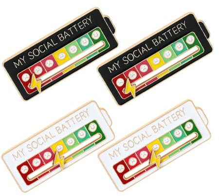 HQRKOTM 4 Stück Social Battery Pin,Pins Anstecker Lustige Brosche für Soziale Stimmung für 7 Tage Interaktive Stimmungsnadeln, Broschen Angstabzeichen Interaktive(Weiß+Schwarz)