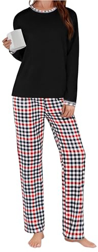 Uniexcosm Pyjama Long d'hiver pour Femme Col Rond Pyjama Femme Love Flame Manches Longues Pantalon Long Pyjama en Coton BRGR XXL