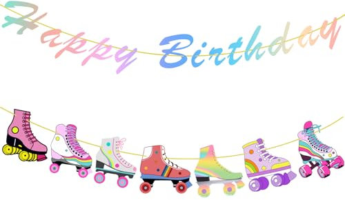 Rollschuh-Party-Banner-Dekoration zum Geburtstag, bunte Skate-Party-Dekorationen, glitzernde zum Aufhängen Rollschuh-Partydekorationen, Party-Geschenke zum Thema Rollschuhlaufen Geburtstagsbedarf