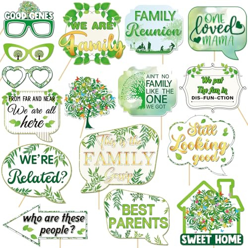 16Pcs Family Reunion Photo Booth Props, Happiness Sweet Family Gathering Party Photo Booth Props Tree Reunion Theme Mug Shots Decorations Supplies