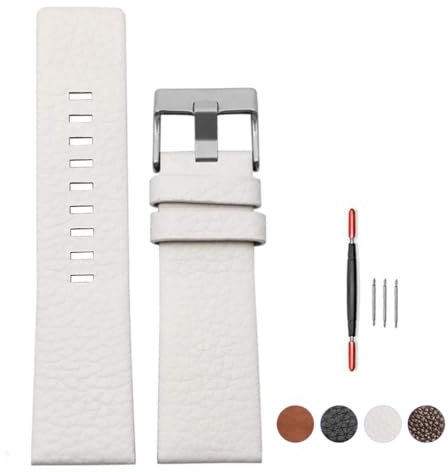 ZHUOLEI Diesel Uhrenarmband aus Kalbsleder, Litschi-Muster, mit Werkzeug, 22 mm, 24 mm, 26 mm, 28 mm, 30 mm, Ersatz für Diesel-Herrenuhren (Weiß, 28 mm)