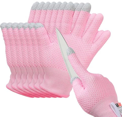 PATIKIL Cut Resistant Gloves, 4 Pair Touchscreen Level 5 Protection Cutting Gloves Anti Cut Kitchen Work Glove for Mandolin Slicing Oyster Shucking Whittling Wood Carving, Pink, Large