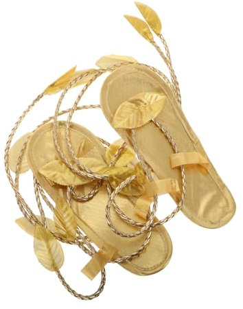 Vaguelly Göttinnen-kostüm Flache Schnürschuhe für Cosplay Griechisch-ägyptische Göttin Kostüm Damen Goldene Sandale