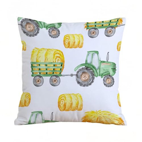 ERRTU Kissenbezug 40x40 cm,Aquarell Nahtlose Muster Traktor Ernte Heuhaufen,Dekokissen Kissenbezüge Deko Kissen Bezug Wohnzimmer Zierkissen für Sofa Stuhl Bett Garten
