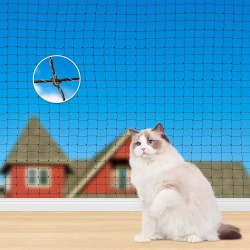 TOFFCAEA Katzennetz für Balkon, 6x2m Katzennetz Drahtverstärkt, mit 18M Befestigungsseil, Stark, Langlebig, UV-Beständig, Wetterfest, Geeignet für Balkone, Terrassen und Fenster (Schwarz, 2x6 m)