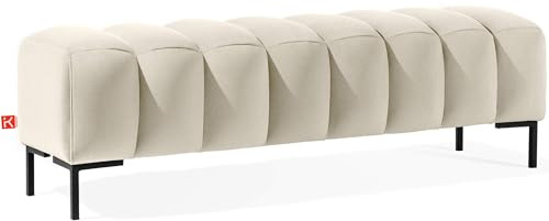 konsimo Polsterbank, Bettbank, Sitzbank in Samtoptik, Flurbank, bis 120 kg Belastbar (cremefarben/schwarz, 160x50x50)