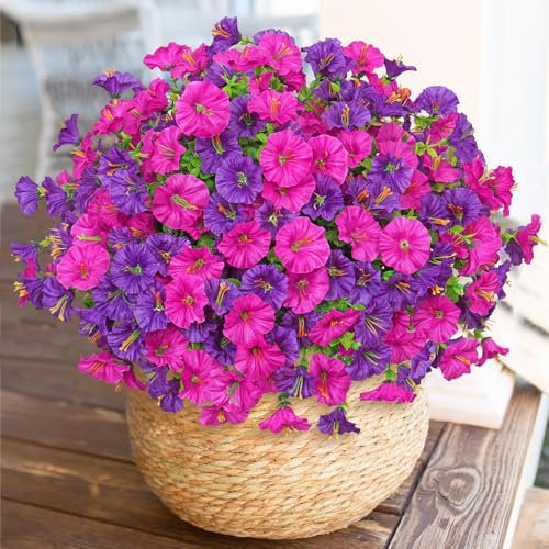 Weldomcor 10 Bündel Künstliche Blumen im Freien, Kunstblumen wie Echt UV Beständige Outdoor Wetterfest Künstliche Balkonpflanzen für Gräber Balkon Balkonkasten Veranda Hängende Garten (Lila, Fuchsie)