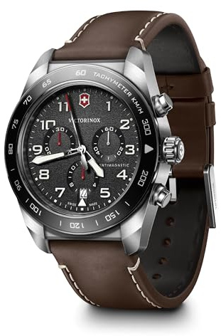 Victorinox Swiss Army Chronograph Black Dial Brown Leather Strap Watch 42mm - 242046