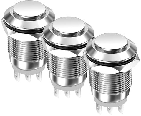 Gebildet 3 Pulsadores Metálicos de 12mm con Enclavamiento, Resistentes al Agua, de 3 Pines, NO/NC, Encendido y Apagado, 1A, 12V/24V/125V/250V CA (Cabezal Alto)