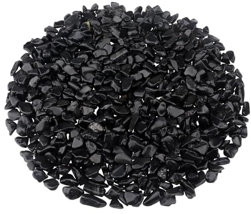 ginojex 435g Dekorative Steine natürliche Schwarze Obsidian Aquarium Kies Dekor polierte Kieselsteine zerkleinert Quarz unregelmäßig geformte Masse Vase Füller saftige Steine