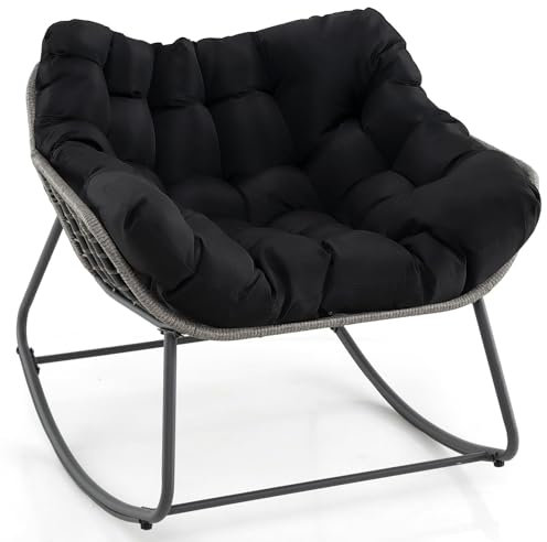 FANTASK Sillón Relax de Gran tamaño para Interior y Exterior, Mecedora para balcón, jardín y Sala de Estar (Negro), 98 x 98 x 87 cm