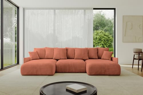 ALTDECOR Ecksofa in U-Form mit Schlaffunktion und Bettkasten Corner Sofa Bett Eckcouch Couch U-Form Schlafcouch Ausziehbar Wohnlandschaft Schlafsofa Cauchsofa ONESK-U-v1 304x165x40 Apricot