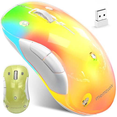 memzuoix LED Wireless Mouse – Rechargeable 2.4G Optical Mouse with Magnetic Cover, Soft RGB Lighting, 1400 DPI, Ergonomic Cordless Design with USB Receiver for Laptop, PC & MacBook - Yellow
