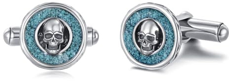 DAYLINLOVE Totenkopf Manschettenknöpfe 925er Sterling Silber Gothic Türkis Manschettenknöpfe Smokinghemd Nieten Gotischem Totenkopf Schmuck Geschenke für Männer
