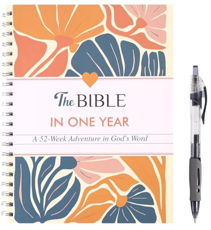 Sinbana La Bible en Un An, Journal d'Étude Biblique de 52 Semaines avec Stylo Carnet à Spirales à Gros Caractères pour Femmes Apprenant Réflexion et Guide Prise Notes (A4)