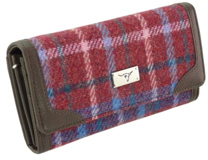 Glen Appin Harris Tweed Bute Long Purse Col 151 Red with Green, White & Blue Overcheck