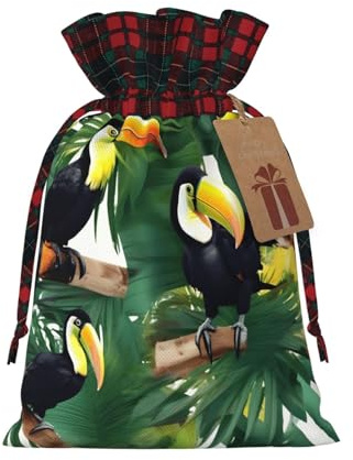 Toucans Parrot Palm Tree Leaves Print Gift Decor Bags Drawstring Reusable Party Favors Pouches Seasonal Celebrations