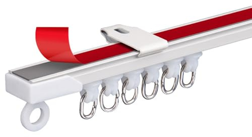 NOIRDA Rail De Rideau Adhésif pour Fixation Au Plafond Ou Au Mur, Barre À Rideaux pour Fenêtres De Camping-Car, Placards, Penderies Et Portes De Salle De Bain(White-Ceiling,300cm(2 * 150cm))