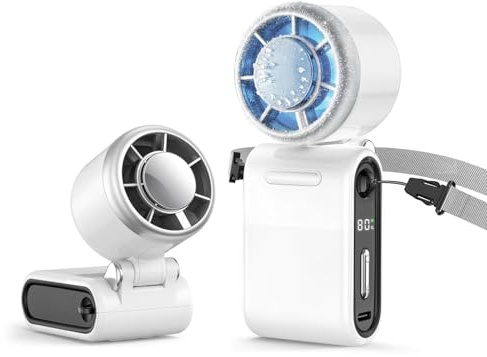 MERTTURM Ventilador Portátil de Mano con Enfriamiento por Hielo, 3-en-1 USB-C Personal de Bolsillo Ventilador (10h), 1-100 Velocidad, Pantalla LED para Viajes, Exteriores, Camping, Senderismo (Blanco)
