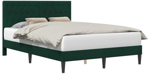vidaXL Bettrahmen mit Kopfteil Dunkelgrün 140 x 190 cm Samt, Modernes Schlafzimmer, schicke Samt-Bettgestell, rechteckiges Design, Elegante Bettwäsche, praktischer Stil
