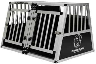 DOGHEAD Hundetransportbox Ecoline, Double 90x65x55 cm, Schwarz, Aluminium, Beidseitig Abgeschrägt 75°, 2 Trennwände