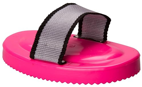 Imperial Riding Kunststoffstriegel IRH, robuster Striegel mit Gurtbandgriff, ergonomischer Fellstriegel für gründliche Pferdepflege & stylischen Stall-Look, Neon Pink