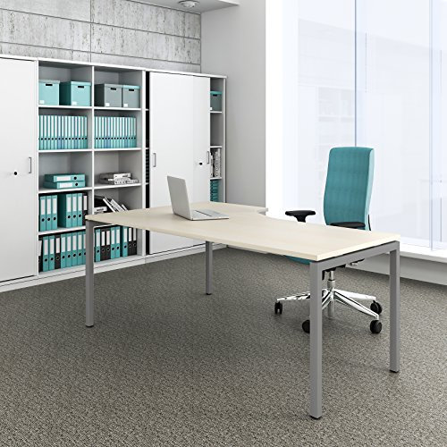 Weber Büroleben GmbH Winkelschreibtisch rechts Computertisch Eckschreibtisch 180 x 120 cm Ahorn NOVA, Gestellfarbe:Silber