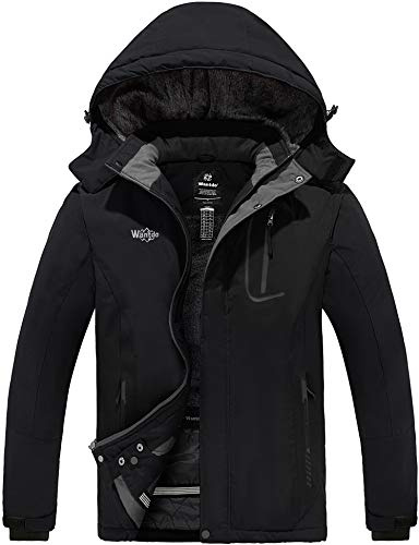 Wantdo Homme Manteau d'hiver Chaud avec Capuche Veste de Ski Imperméable | À capuche,Coupe-vent,Nombreuses Poches,Activités de plein air,Style Décontracté,Fermeture éclair sur toute la longueur