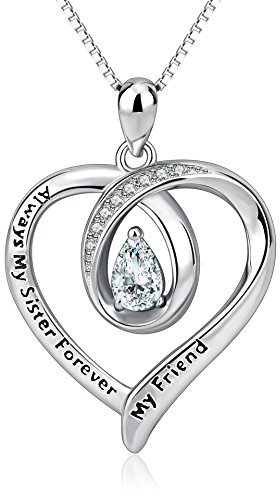 VONALA Sister Necklace Engraved Always My Sister Forever My Friend 925 Sterling Silver Heart Pendant Necklace Jewellery
