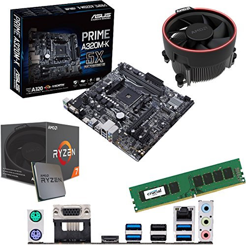 Components4All AMD Ryzen 7 2700 3.2GHz (Turbo 4.1GHz) Eight Core Sixteen Thread CPU, ASUS Prime A320M-K Motherboard & 4GB 3000Mhz Crucial DDR4 RAM Pre-Built Bundle