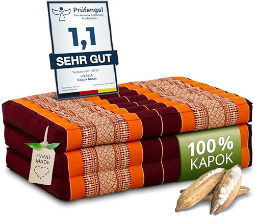 livasia Nachhaltige Kindermatratze aus Kapok - 140x70x8cm - Klappmatratze, Reisebett Kinderbett faltbar, ökologische Yogamatte klappbar, Spielmatte, Liege für Garten und Balkon (Orange)