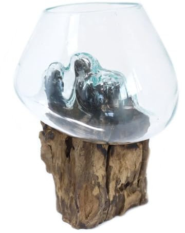 Unique Molten Glass on Wood Design Plant Bowl Large