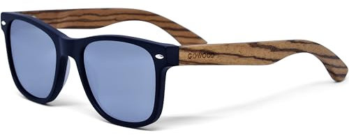 Sonnenbrille Damen & Herren Holz | Premium Zebraholzbügel Schwarzer Acetatrahmen | Holzbrille UV400 Polarisiert Gläser | Damen & Herren Sonnenbrille UV Schutz | (silber)