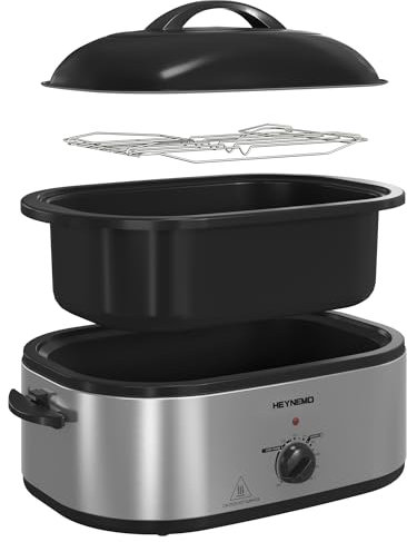 Roaster Oven, Electric Roaster Oven, Roaster Oven, Turkey Roaster Oven Buffet with Self-Basting Lid, Removable Pan, Cool-Touch Handles, Stainless Steel Silver