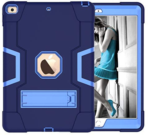 QYiD Custodia per iPad 10.2 / 7th Generation Hybrid Heavy Duty Defender Antiurto Protective con Stand per Apple iPad 10.2 (2019) / A2200 / A2198 / A2232 (NavyBlu+Blu)