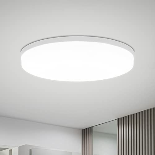 Combuh Led Deckenleuchten 30cm, 48W Sehr Helle Rund Deckenlampen Flach, Kaltweiß 6500K Zimmerlampe, IP44 Wasserfest für Badezimmer Feuchtraum Flur Küche Treppenhaus, Bathroom Ceiling Light