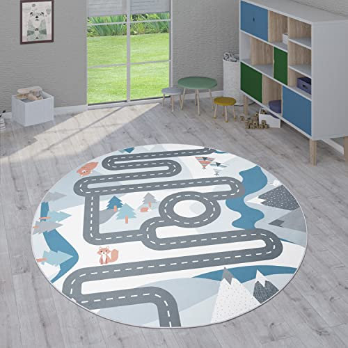 Paco Home Kinderteppich Teppich Kinderzimmer Spielteppich Junge Mädchen Modern rutschfest, Grösse:160 cm Rund, Farbe:Creme