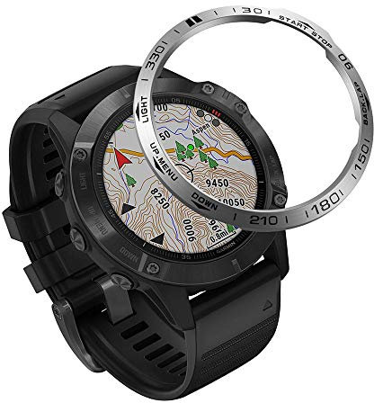 Yikamosi Rostfreier Stahl Lünetten Ring Kompatibel mit Garmin Fenix 6/6 Pro Watch, Bezel Ring Adhesive Cover Anti-Kratz- und Kollisionsschutz für Fenix Watch Accessory(A-Silver)