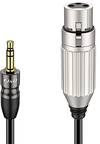 J&D Cable de Micrófono Equilibrado 3,5 mm TRS a XLR, Adaptador Macho TRS 1/8 a XLR Hembra, Compatible con Computadoras, Altavoces, Micrófonos, Cámaras, 0,9 Metros