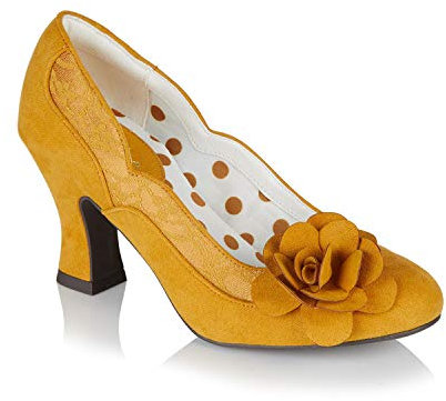 Ruby Shoo Chrissie Ochre Mustard Mid Heel Lace Court Shoe UK 4